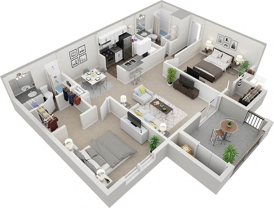 Arbor Mill  Luxury Floorplan 2 Bedroom 2 Bathroom